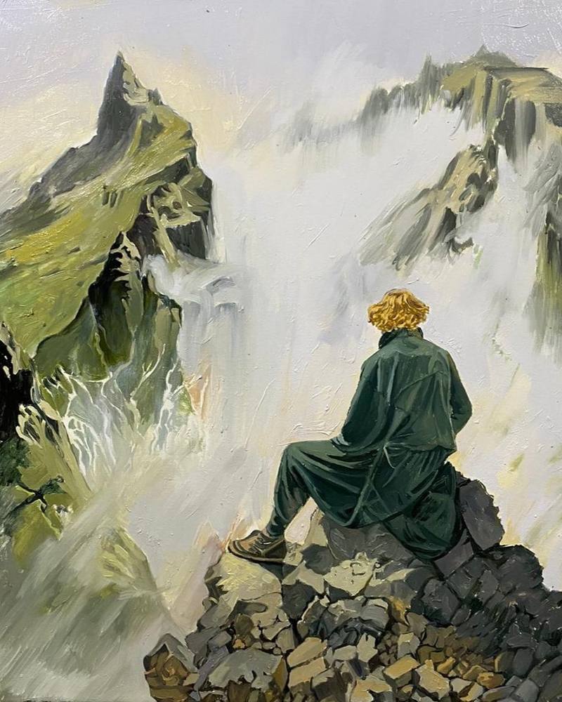 Gemälde Sea of Fog: Figur auf einem Felsen über einem Nebelmeer, nach Caspar David Friedrich