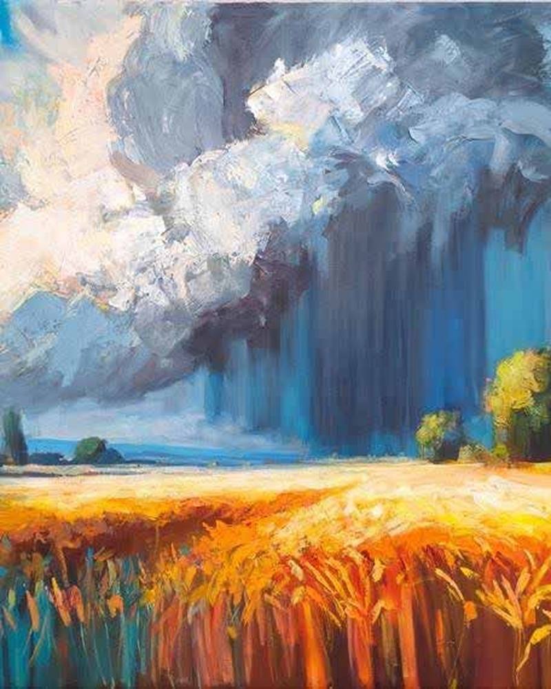 Gemälde Fields of Gold: Getreidefeld unter dramatischem Gewitterhimmel