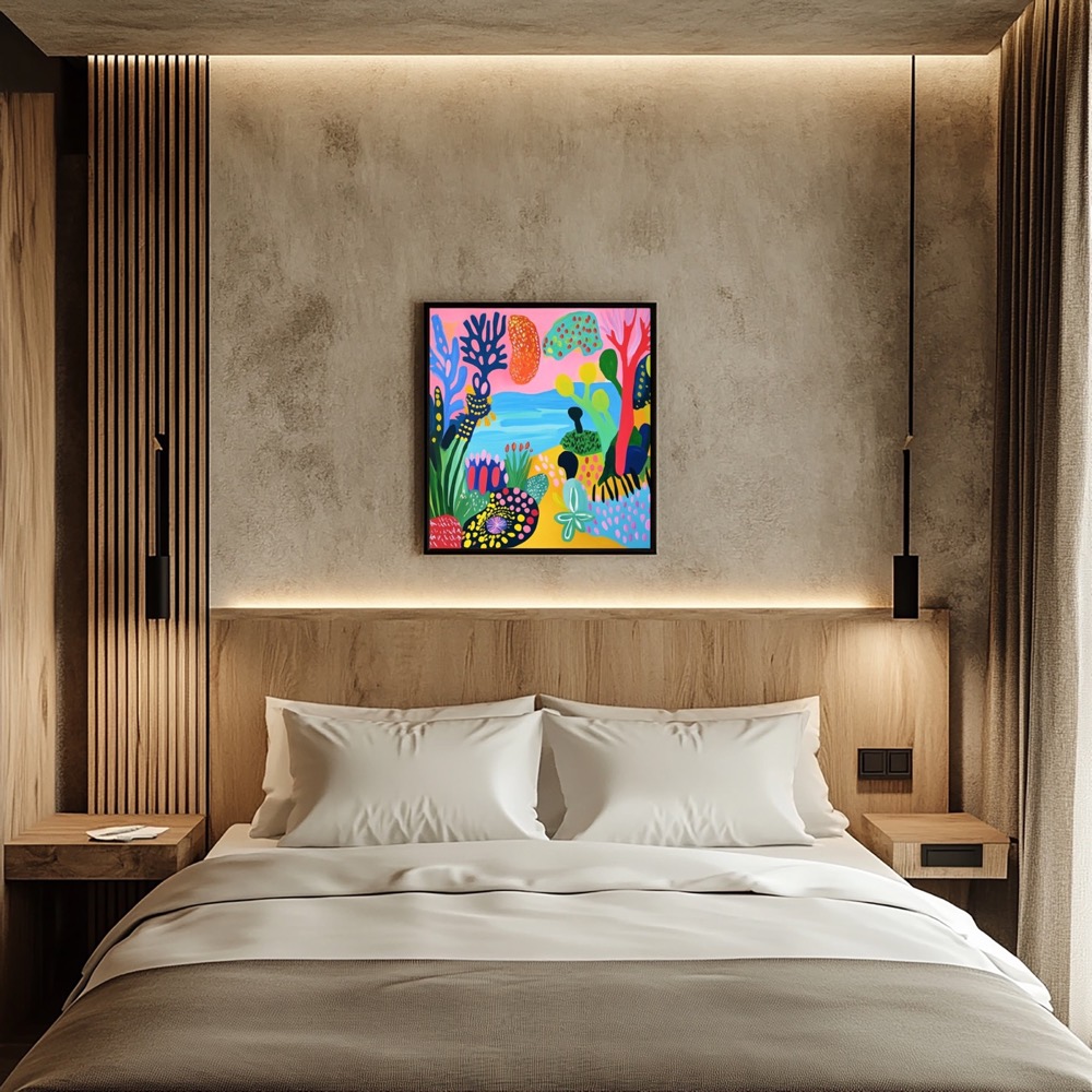 Hotelzimmer mit einem Bild aus der Serie Naive Landscape